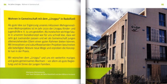 Links 13 Zeilen Text, Rechts Foto des Gebäudes mit dem WiGe-Logos